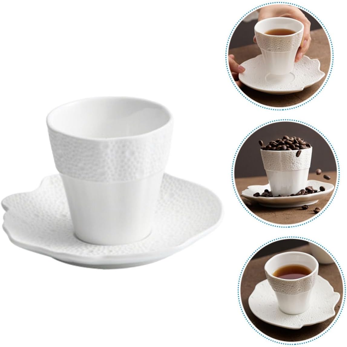 1 Set Portable Ceramic Coffee Cup with Saucer Modern Espresso Cappuccino Mug Elegant Design for Home Office Cafe Versatile Milk Drinking Mug Compact