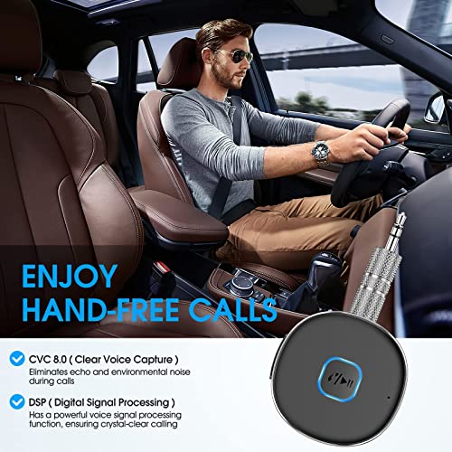 Bluetooth Aux Receiver for Car, Portable 3.5mm Aux Bluetooth Car Adapter, Bluetooth 5.0 Wireless Audio Receiver for Car Stereo/Home Stereo/Wired Headphones/Speaker, 16H Battery Life