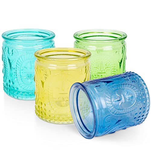 Enfantry Votive Candle Holders Set, 12 Pc Vintage Glass Tealight Candle Holder For Table Centerpiece, Christmas, Home Decor, Valentine's, Gift, Bedroom, 4 Color Candle Jars For Candle Making, 2.4X2.8 #TOP4