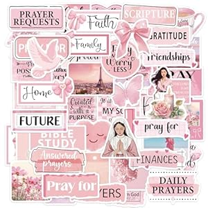 Calcomanías de la Biblia de tablero de oración rosa, 50 calcomanías inspiradoras, calcomanías de oración para tablero de visión, diario, álbum de recortes, taza para laptop, citas motivacionales