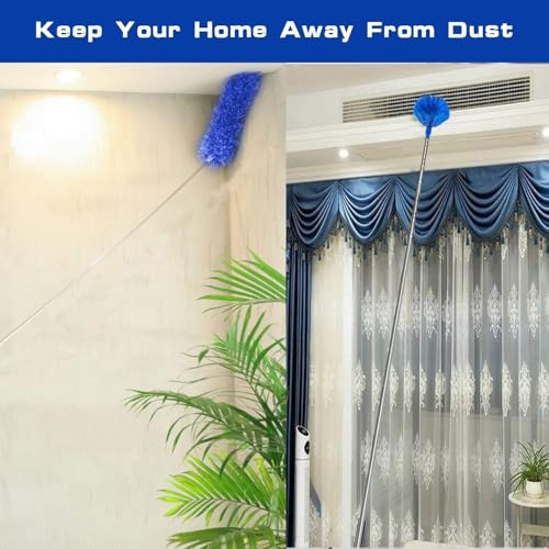 Image of TEKCOOL 2 in 1 Long Handle Microfiber Ceiling Duster with Cobweb Duster for Dust Cleaning, extendable Pole 30-100 Inch with Anti Scratch Bendable Head for Cleaning High Stick high Ceiling Fan,