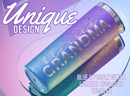 Image of Onebttl Christian Grandma Gifts for Mother's Day, 20oz Purple & Blue Glitter Skinny Tumbler, Straw & Lid Included, Blessed Grandma Gifts