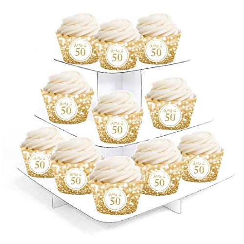 Andaz Press Glitzy Faux Gold Glitter Cupcake Wrapper Decorations, Cheers to 50 Years, 50th Birthday or Anniversary, 24-Pack, Not Real Glitter