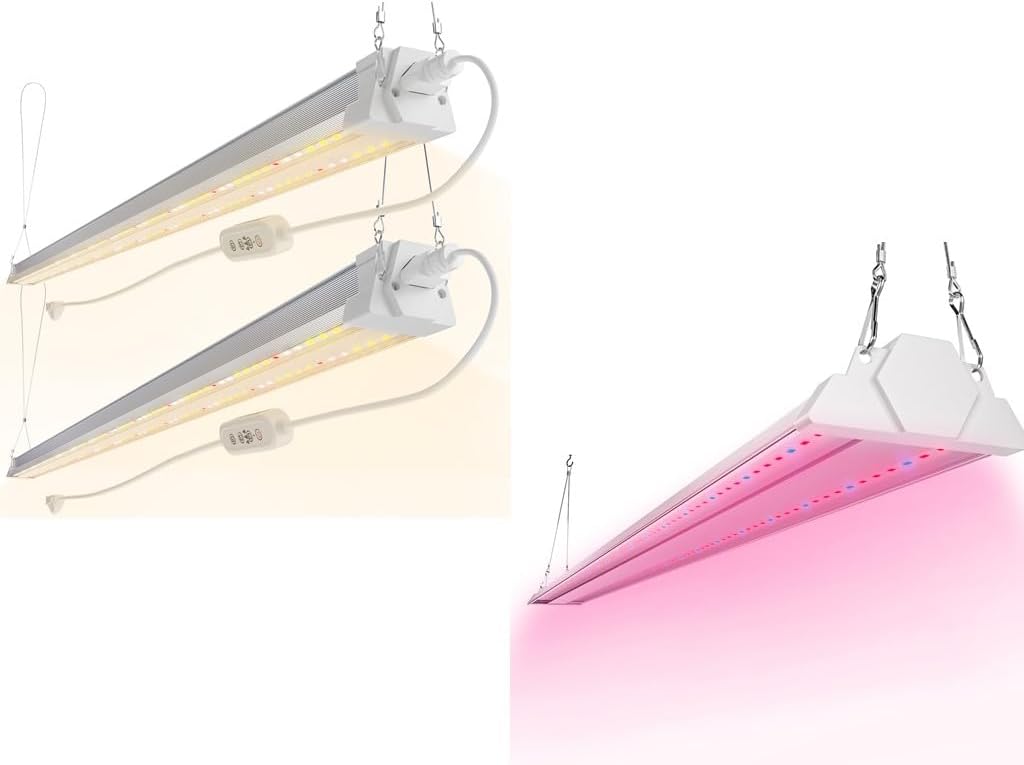 FREELICHT 3 Pack 4FT LED Grow Light (2 Pack 40W with Timer), Red Blue Spectrum+ Full Spectrum Grow Light for Indoor Plants, Linkable Plug in Plant Growing Lamps for Hydroponic Seeding Veg Flower