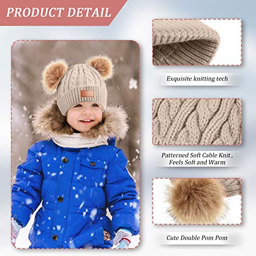 Kids Winter Pompom Hat Knitted Ski Beanie Hat Double Pom Beanie Cap For Girls Boys, For 1-3 Years Old (,) #TOP2