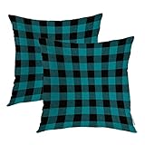 Batmerry Teal Buffalo Black Throw Pillow Covers,Turquoise Blue and Black Buffalo Plaid Decorative Pillow Covers Digital Printing Blended Fabric for Couch Sofa Bed Invisible Zipper 22X22 in