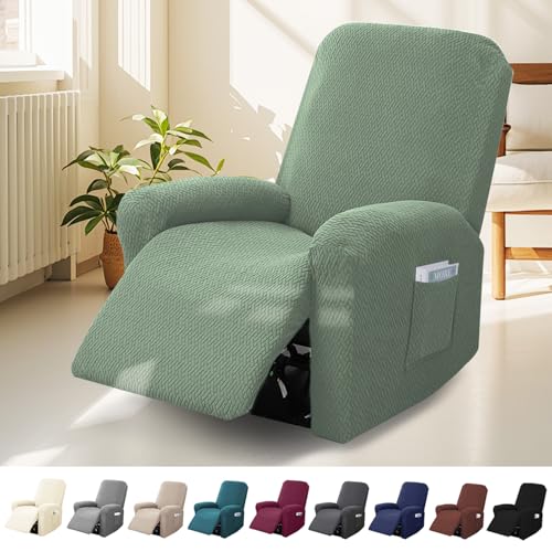 BOUFEIDA 4-Teilig All-Inclusive Sesselbezug, 1 Sitzer Relaxsessel Sesselbezug Stretchhusse mit Taschen, Sesselschoner für Fernsehsessel und Relaxsessel, Anti-Rutsch High Stretch Mit Elastischem Boden