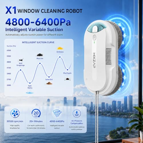 Image of Window Cleaning Robot - Double Helix 4800-6400Pa Suction, Dual Ultrasonic Spray, 85ml Tank, Edge Detection, Anti-Drop, 3 Cleaning Modes for Streak-Free Glas (White)