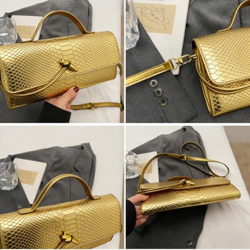 Image of Women Vegan Leather Evening Handbag Crocodile Pattern Handle Clutch Purse Cross Body Envelope Bag