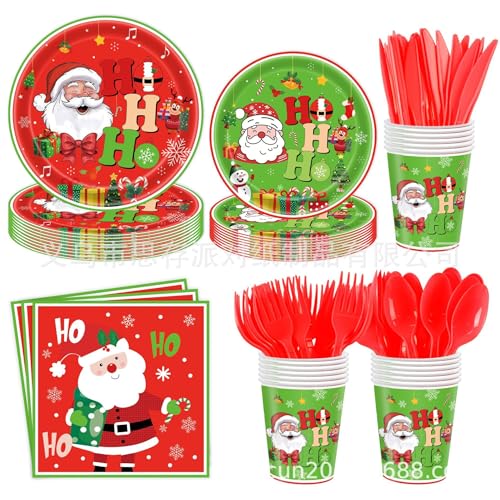 Vajilla para Fiestas de Navidad, Platos de Papel de Navidad, Christmas Party Tableware Set, Adecuado para Fiestas de Navidads y Cumpleaños de Hasta 20 Invitados