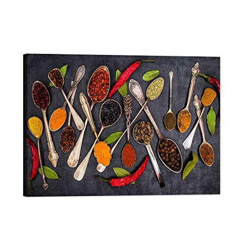 Dining Room Kitchen Canvas Wall Decor Art, Colorful Spices And Spoons Wall Art For Kitchen, Modern Kitchen Pictures Wall Decor, Dining Room Art Wall Painting, Canvas Wall Art For Kitchen 18X24 Inches #TOP22