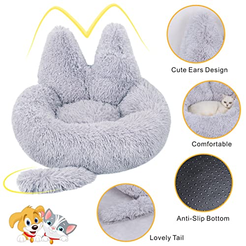 Idepet Cat Bed, Calming Dog Bed Luxury Plush Pet Bed With Anti-Slip Bottom Warm Round Dogs Cushion Soft Cozy Fluffy Cat Dog Bed (20", Light Grey) #TOP4