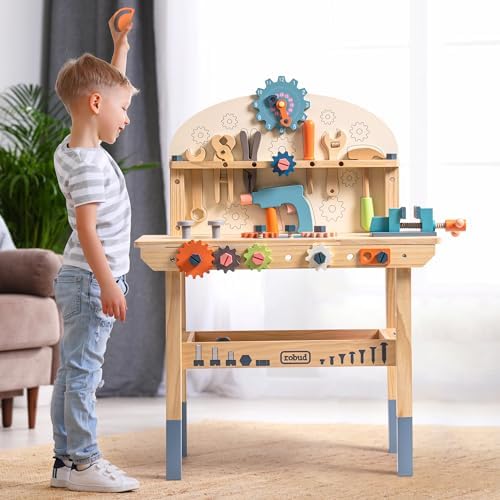 Robud Large Wooden Play Tool Workbench Set For Kids Toddlers thumb #5