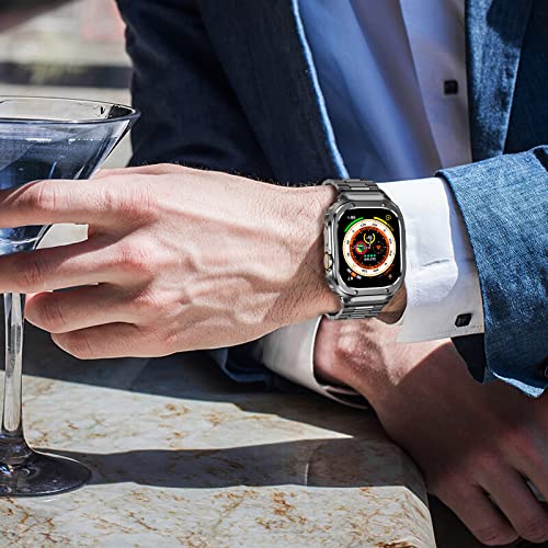 Image of MioHHR Stainless Steel Band and Case Compatible with Apple Watch Band 49mm | Men Metal Protective Bumper Cover with Straps for iWatch 49mm Series Ultra 3, Ultra 2, Ultra, Space Gray