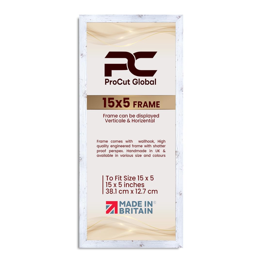 Procut Global 15X5 White Rustic Picture Frames - Modern Wooden Photo Frame with Shatterproof Perspex for Wall or Tabletop - Perfect for Posters, Certificates, Prints - Sizes & Colors Available