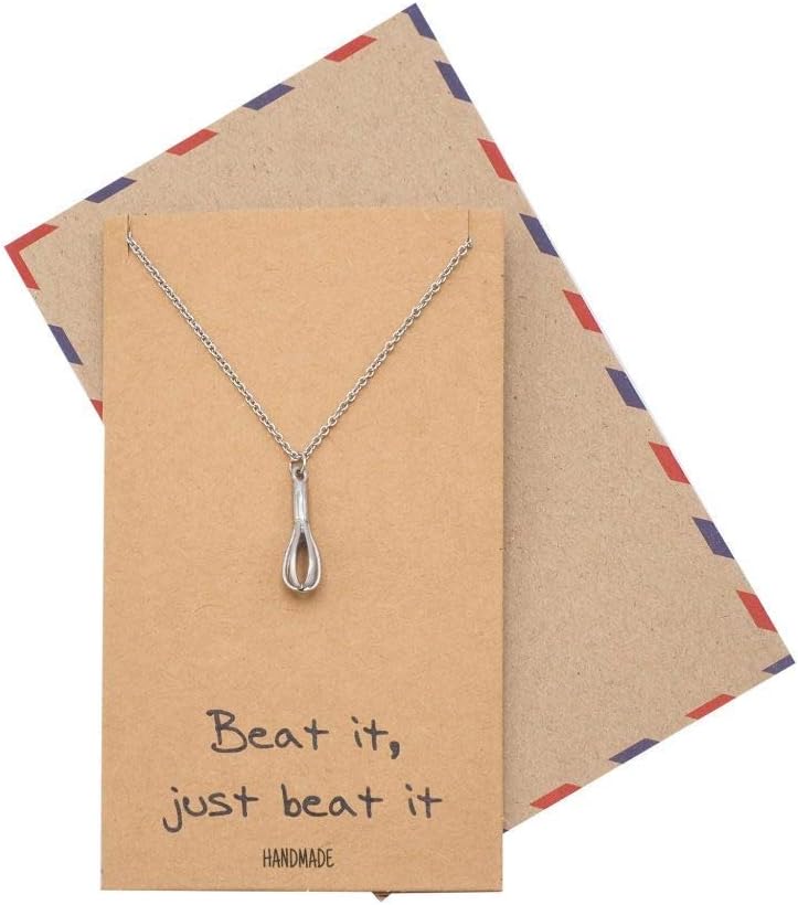 quan jewelry Baker Chef Necklace, Gifts for Mom, Mothers Day Gift, Whisk Egg Beater Pendant Charm, Fashion Jewelry comes with Inspirational Quote Card (Silver Tone)