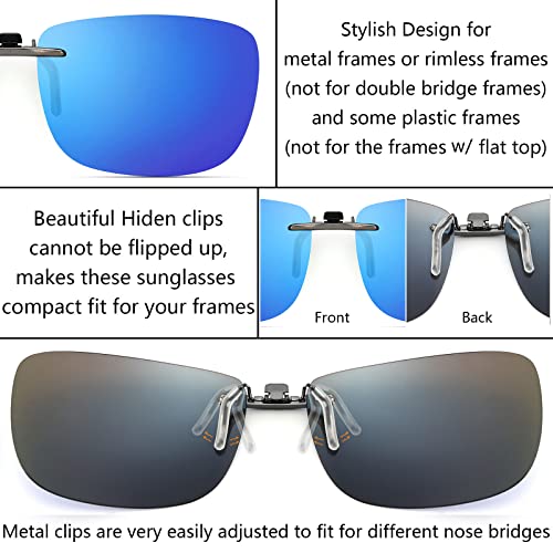 Image of Polarized Clip On Sunglasses Over Prescription Glasses Men Women Compact Fit Non-Flip Up