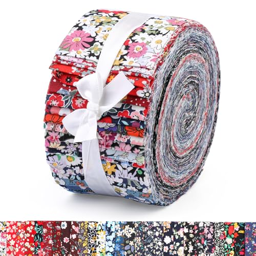 Ftyiwu 45PCS Fabric Jelly Rolls, Jelly Roll Fabric Strips for Quilting, Patchwork Craft Cotton Quilting Fabric, Plain Weave Cotton (Dark Color Series)