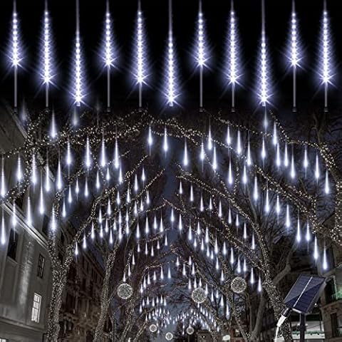 Blingstar Meteor Shower Lights 10Tubes 16Inch 360LED Solar Christmas Lights Outdoor Waterproof Falling Rain Lights Cool White Snowfall LED Lights for Outside Christmas Halloween House Tree Decoration Cover