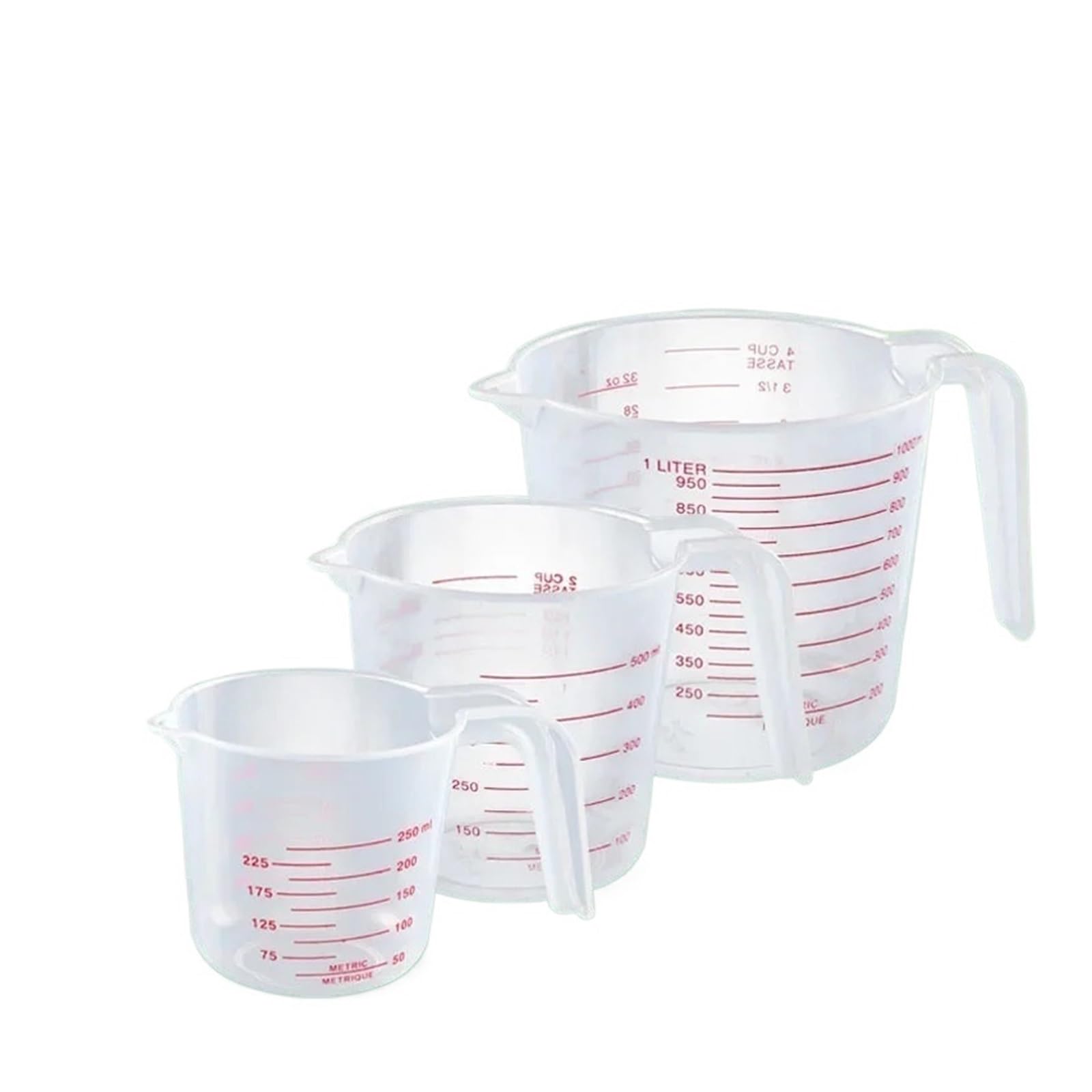 Vasos medidores de PP de 250/500/1000 ml con mango grueso, vaso medidor de volumen, utensilios de cocina for hornear((4)-3PCS)