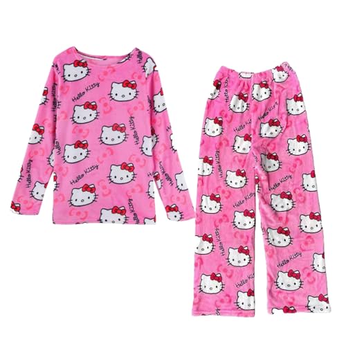 Pyjama Femme Hiver Pilou - Ensembles de Pyjama Femme et Fille Combinaison Pyjama Polaire Chaud Leger et Doux Manche Longue Col Rond 2 Pièces Vêtements de...