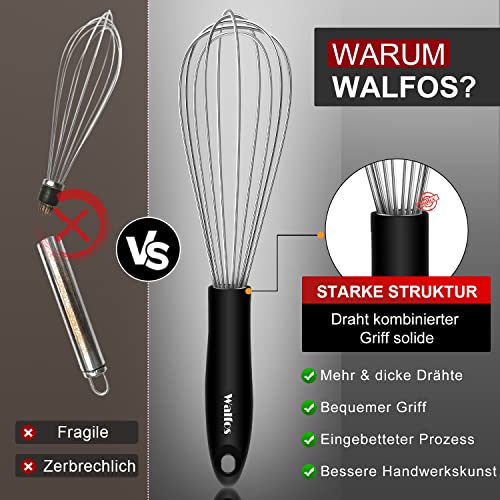 Frusta da Cucina, Walfos Frusta a Mano in Acciaio Inossidabile,frusta, scopa da cucina, Perfetto per frullare, sbattere, montare, montare e mescolare, 3 Pezzi-21cm, 23cm, 28cm - immagine 6