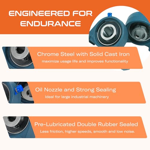 Image of CHR 4 Pack UCP204-12 Pillow Block Bearings | Mounted Pillow Block Bearings - Chrome Steel with 3 /4 inch Bore | ISO 9001-2015 Certified