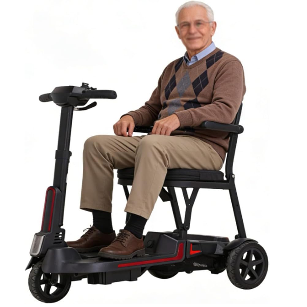 BCBKD Ligero (30 Libras) Scooter De Movilidad para Adultos Y Personas Mayores, Radio De Giro De 33 Pulgadas, Scooter De Movilidad Plegable De 3 Ruedas con Batería De Litio Doble