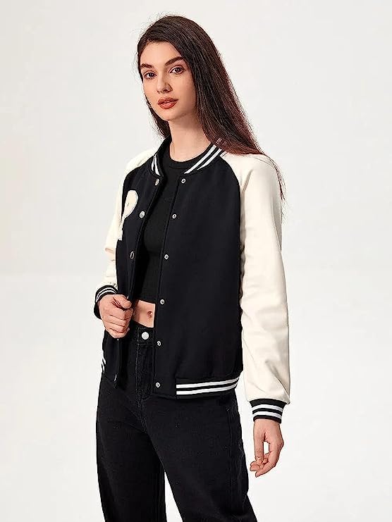 Image of PAKLON Stylish Long Sleeve Letterman Varsity Jacket for Women