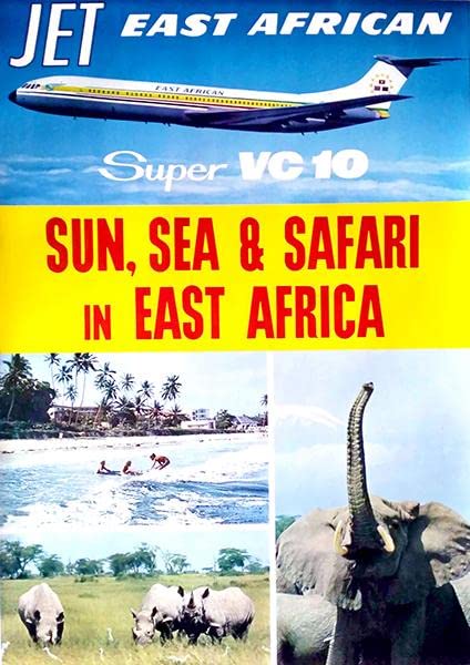 East African Airways - Sun, Sea & Safari - Super VC 10-1960's - Travel Poster Magnet