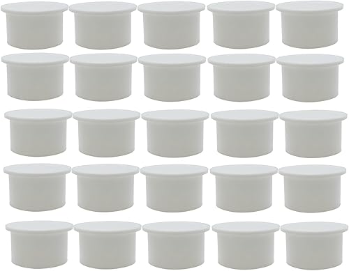 Poolzilla Paquete de 25 cubiertas blancas para agujeros de valla de seguridad para piscina, 1 pulgada de diámetro que cabe en una manga de 1