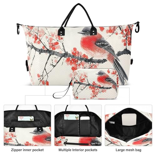 Cherry Bird Chinese Large Travel Duffel Bag, Sports Tote Gym Bags, Shoulder Weekender Overnight Bags for Women Men2