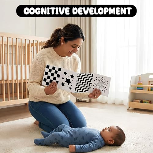 Image of High Contrast Flash Card Busy Book for Babies & Infants (2 Busy Books, Black & White + Red) | 16 Objects & Patterns | Tummy Time Toy for 0, 3, 6, 9, 12, 18 Months | Fun Learning for Newborn