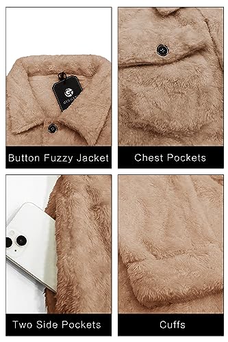 GINGTTO Mens Furry Button-Up Jacket 4 Pockets Fluffy Coat For Men4