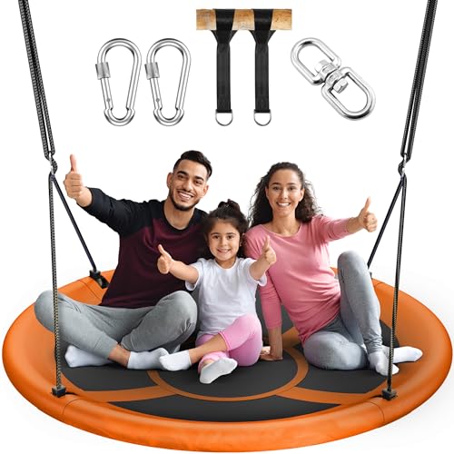 Image of Everyfun 43 inch Saucer Tree Swing for Kids Adult, 700lbs Weight Capacity, Waterproof Flying Saucer Swing with Adjustable Hanging Straps, Swing Seats for Backyard Outdoor Indoor Playground, Orange