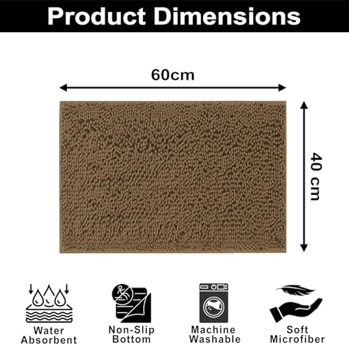 Image of LUXE HOME INTERNATIONAL Shaggy Chenille Bath Mat Extra Soft Super Absorbent Anti Skid Popcorn Door Mats for Home Entrance, Bathroom, Bedroom, Kitchen, Floor Mat (40x60 cm Chocolate) Pack of 1