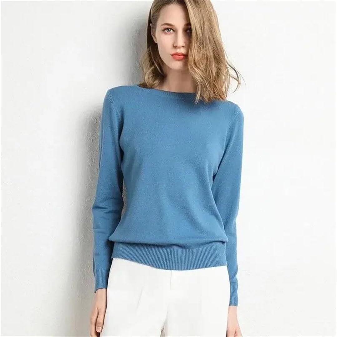 Maglione da donna in lana merino O-Collo Pullover Primavera Manica Lunga Slim Tinta unita Bottoming Tops