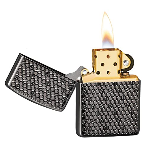 Image of Zippo Grey Hexagon Design Pocket Lighter Windproof Stylish Look Premium Metal Body Eco Environment-Friendly Unique Stylish Travel Friendly