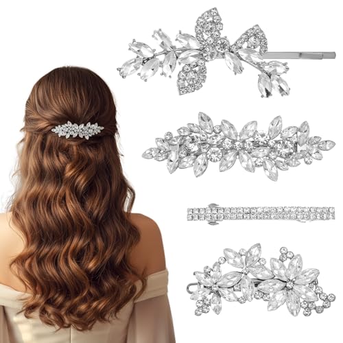 Sibba 4PCS Silver Rhinestone Hair Clips Bridal Wedding Hair Pins ...