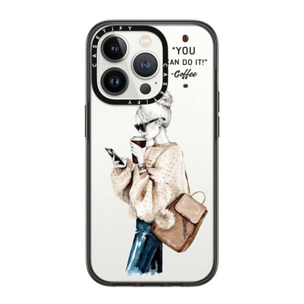 CASETiFY コンパクト iPhone 14 Pro ケース [MIL規格準拠 (2x MIL-STD-810G)/1.2mからの落下テストをクリア] - Girl And Coffee - ブラック