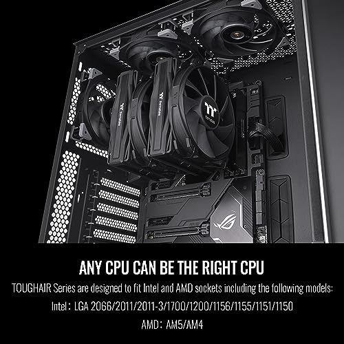 Image of Thermaltake TOUGHAIR 710 Black Edition 250W TDP CPU Cooler, Intel LGA 1851 /1700 /1200, AMD AM5 /AM4, Dual-Tower Dual Fan Design, Copper Base with 7 Heat Pipes, CL-P117-CA14BL-A