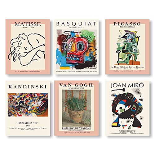 Matisse Picasso Van Gogh Kandinski Basquiat Joan Miro Poster Prints, Mix artist Wall Decor Poster Prints, Matisse Room Decor, Set of 6 FRAMELESS ( 8''x10''), Matisse Poster, Matisse Prints, Picasso Poster Prints, Matisse Wall Art, Pic
