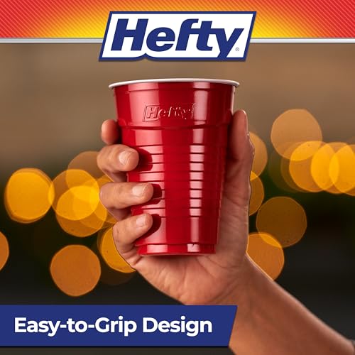 Image of Hefty Party On Disposable Plastic Party Cups, 80 Count, 16 Oz Cups in Assorted Colors for Gatherings, Parties, and More, Textured Sides for Easy Gripping, Strong and Durable