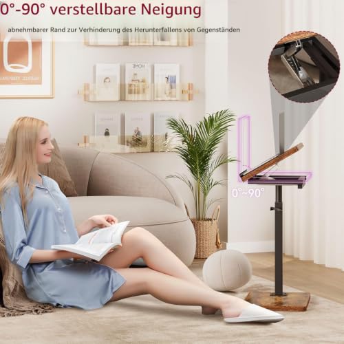IBUYKE Beistelltisch,Höhenverstellbar,Neigbarer Tischplatte,Braun TVT004H – Ansicht 6