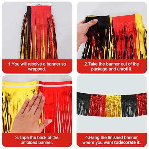 Image of BEISHIDA 3 Packs Metallic Foil Fringe Garland Red Gold Black Wall Hanging Tinsel Fringe Banners for Car Floats Bridal Shower Wedding Birthday Graduation Holiday Party Decoration(30 Feet)