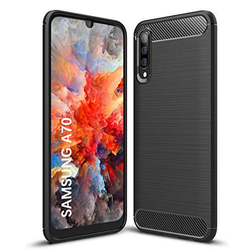 SCL Samsung Galaxy A70 Coque Samsung A70 [Noir] Coque de Protection en Fibre de Carbone Série Exquise avec Technologie Anti-Rayures et D'absorption de Chocs