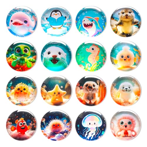 Aurinovellia 16 Piezas Imanes de Nevera Animales Marinos, imanes Pizarra magnetica, imanes pequeños Redondos, Ideales para Gabinetes, Cocina, Refrigeradores, Hogares y Oficinas, imanes Nevera niños