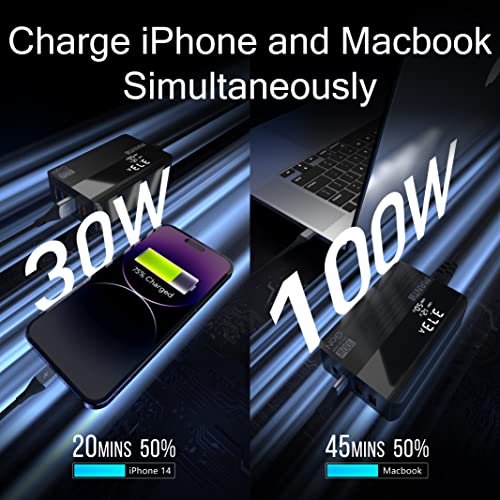 MANTO 100W GaN USB C Ladegerät mit LED Anzeige, 4-Port Schnellladegerät mit 2 Typ-C & 2 Typ-A, PD 3.0 & QC 3.0, Kompakt für MacBook, iPhone, iPad, Samsung, Laptop..y – Bild 7