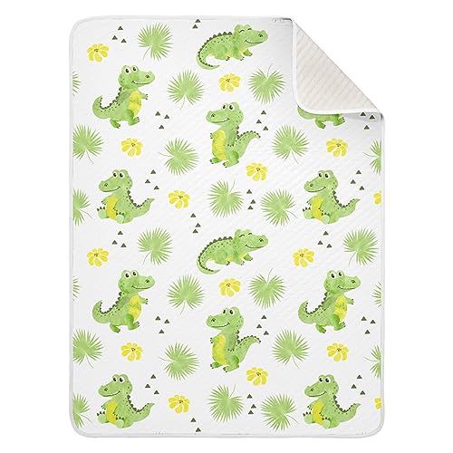 Image of Swaddle Blanket Crocodiles Alligators Palm Leaves Cotton Blanket for Infants Receiving Blanket Lightweight Soft Swaddling Blanket for Crib, Stroller, Nursery Blankets, 30x40In