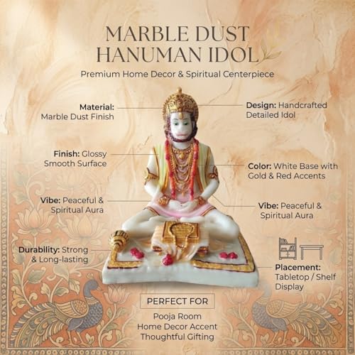 Image of Blessing Hanuman Idol - Multicolor Sitting Bajrangbali Murti with Gada for Home Temple Decor | Lord Hanuman Ji Statue for Strength, Protection & Devotion | Puja Showpiece Gift (15 Cm Hanuman Ji.)